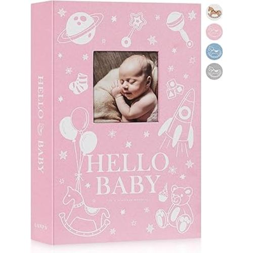 Lanpn Baby Photo Album 4x6 300 Pockets, Linen Newborn Bebe Ultrasound Photo Album with Memo Writing Area, Cover Photo Book, Picture Album for kids, Baby Girl Memory Book Keepsake Pink