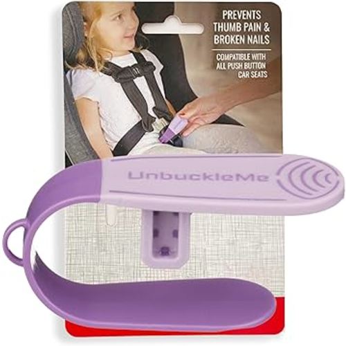 UnbuckleMe Car Seat Buckle Release Tool - Easy Opener Aid for Arthritis, Long Nails, Older Kids - Button pusher for infant, toddler, convertible 5 pt harness car seats - As Seen on Shark Tank (Purple)