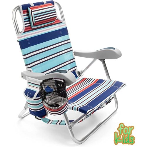 Homevative Kids Folding Backpack Beach Chair with 4 Positions, Carry Handle, Storage Pouch, Cup Holder and Phone Holder, Lightweight - Blue Lagoon