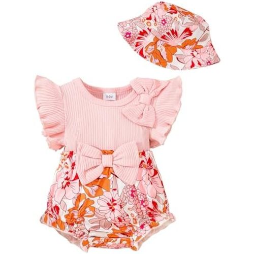 SUNNY PIGGY Newborn Baby Girl Clothes Baby Girl One Pice Romper Summer Sleeveless Jumpsuit with Hat Sets Cute Infant Outfits