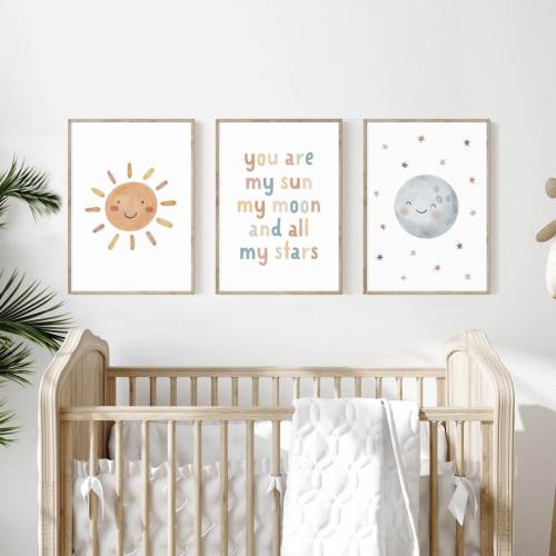 Nursery printable art, You are my sun my moon and all my stars, Nursery prints, Toddler wall art, Moon nursery decor, Kids room wall decor