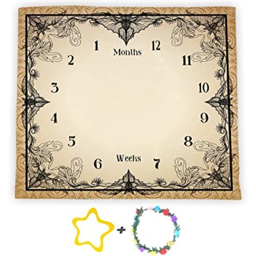 Bats Baby Monthly Milestone Blanket, 48x40in Soft Flannel, Gothic Style Halloween, Newborn Mom Gifts, Baby Shower Age Growth Tracker with Bonus Makers BTWYFS117
