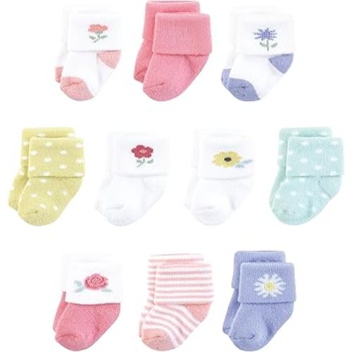 Touched by Nature Baby Infant Girl Organic Cotton Socks, Flower Market, 6-12 Months, Pink