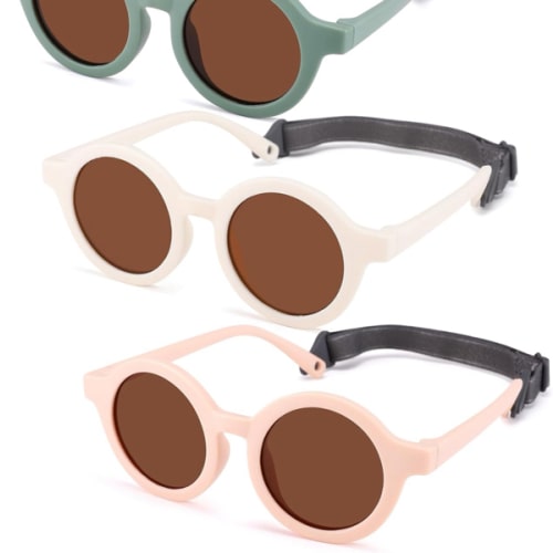 NULOOQ Bendable Polarized Baby Sunglasses with Strap Round Flexible for Infant Newborn & Toddler Age 0-24 Months