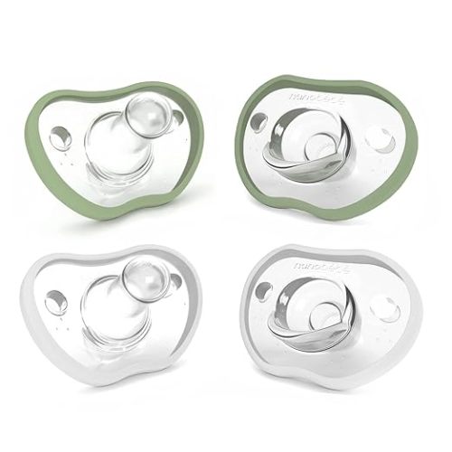 Nanobebe Baby Pacifiers 0-3 Month - Orthodontic, Curves Comfortably with Face Contour, Award Winning for Breastfeeding Babies, 100% Silicone, Perfect Baby Registry Gift 2pk,Grey