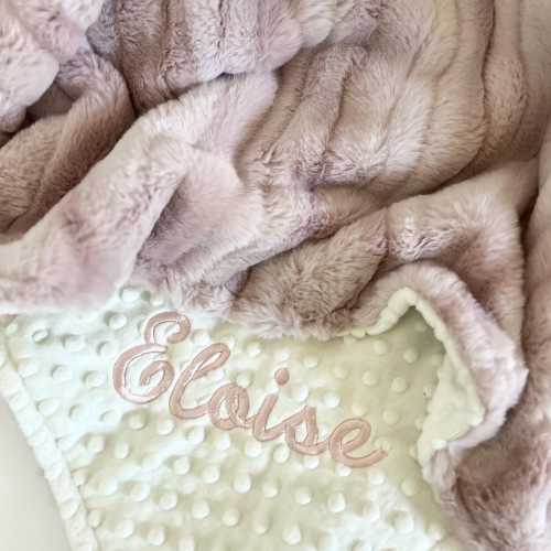 Personalized Pink Baby Blanket, Vienna Rosewater and Ivory Minky Color