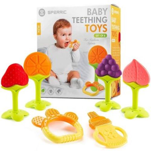 Sperric Teethers for Babies 0-6 Months - Newborn Infant Baby Chew Teething Toys - Freezer Safe Silicone Baby Teether - Fruits