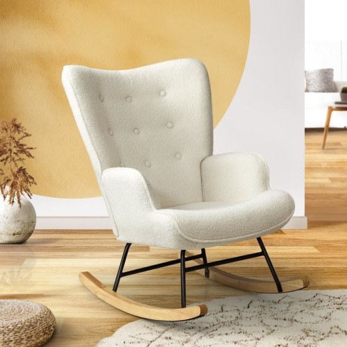 Oikiture Rocking Chair Nursing Armchair Sherpa Accent Chairs Upholstered White