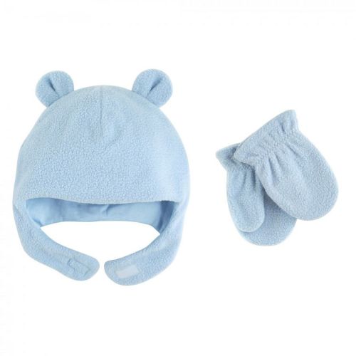 Luvable Friends Baby Boy Beary Cozy Hat and Mitten Set 2pc, Light Blue, 0-6 Months