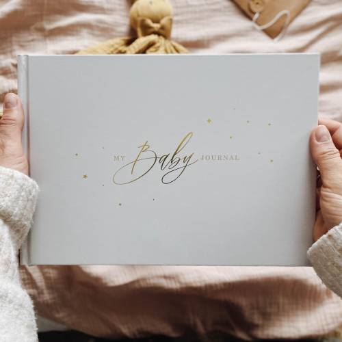 Luxury baby memory book (My baby journal - Grey with Gold Foil), baby shower gift, new parents gift, grandparents, with gilded edges