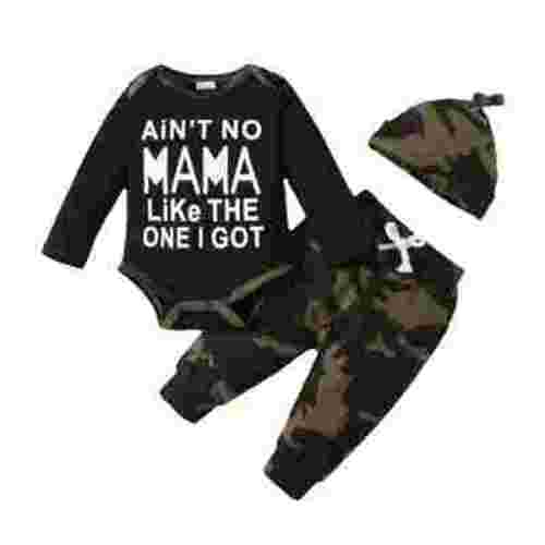 6 Months Baby Boys Clothes 12 Months Boys 3PCS Fall Winter Outfits Set Letter Print Infant Boys Long Sleeve Top Camo Pants Hat Set Black