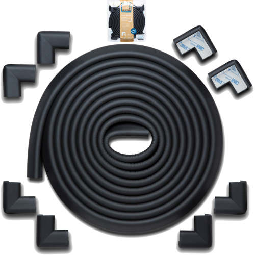 Roving Cove HeftyFit Edge and Corner Protectors for Baby Proofing, Large 18ft Edge + 8 Corners, Onyx Black