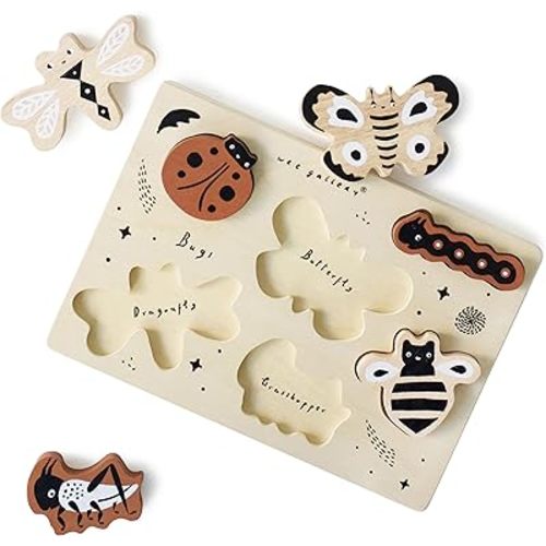 Wee Gallery Wooden Animals Tray Puzzle Bugs - Montessori Toys, Motor Skills Development, Early Learning Activity, Brain Games, Educational Toys for Kids, Toddler, Preschool Activities (Age 2 3 4)