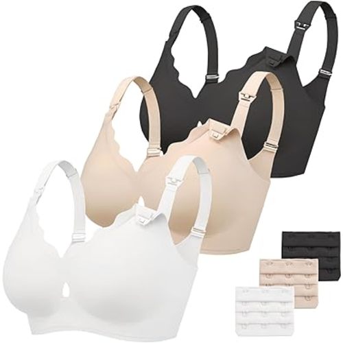 Vinfact 3 Pack Nursing Bras for Breastfeeding Comfort Hollow Breast Feeding Bras Women Seamless Maternity Bras for Pregnancy