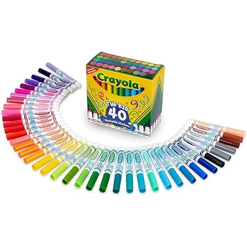 Crayola Ultra Clean Washable Markers (40ct), Coloring Markers for Kids, Back to School Supplies, Marker Set, Markers for School