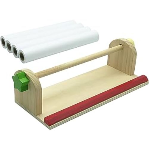 Wooden Kids Tabletop Paper Roll Dispenser, Kids Art Easel with 4 Packs White Bond Paper (12 inches x 75 feet), Portable Toy Painting Easel for Children to Drawing, Art, Craft