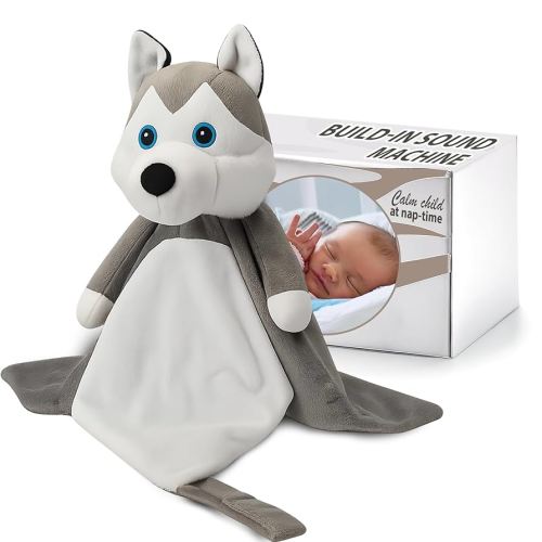 4-in-1 Sound Machine, Baby Lovey, Blanket - White Noise & Lullaby Plush Husky - Calms & Reduces Wakeups, Helps Toddler Sleep Longer - Proven Sleep Aid -Musical BPA-Free, Machine Washable Newborn Gift