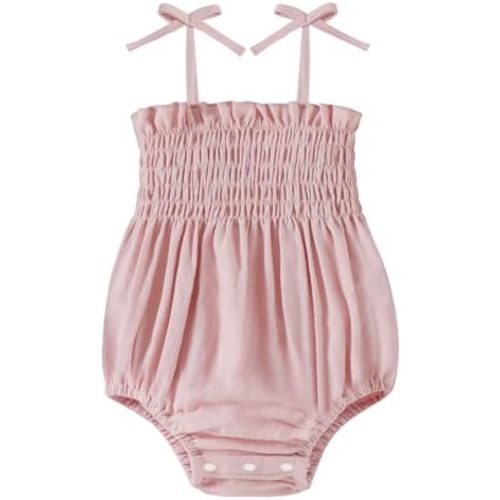 Baby Girl Romper Summer Toddler Baby Girl Clothes Sleeveless Smocked Bodysuit Infant Bow Shoulder One-piece Jumpsuit