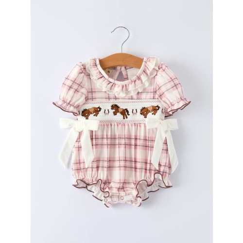 Plaid Horse Baby Girl Romper