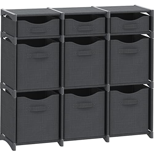 9 Cube Closet Organizers And Storage | Includes All Storage Cube Bins | Easy To Assemble Closet Storage Unit With Drawers | Room Organizer For Clothes, Baby Closet Bedroom, Playroom, Dorm (Dark Grey)