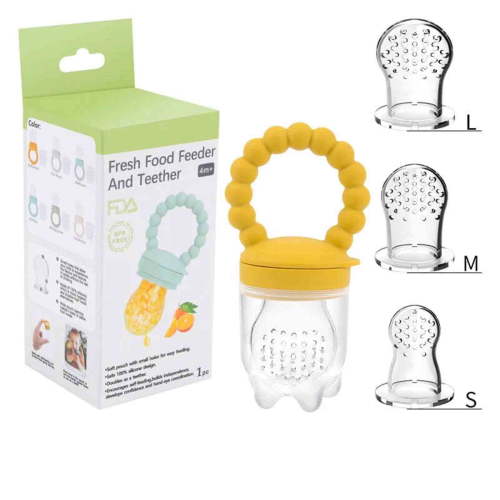 Harlier Silicone Baby Fresh Fruit Feeder with 3 Different Size Silicone Pouch for Teething Relief, Baby Food Feeder Pacifier Training Massaging Toy Teether
