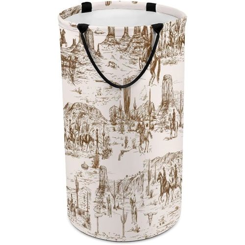 Rustic Western Cowboy Horse Laundry Basket Large Volume,Vintage American Wild West Desert Cactus Cowboys Dirty Clothes Basket Hampers Storage for Dorm And Family 15.7W"" X27.2H"", 40x69cm
