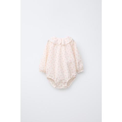 FLORAL PRINT DOTTED MESH BODYSUIT - Pastel pink | ZARA United States