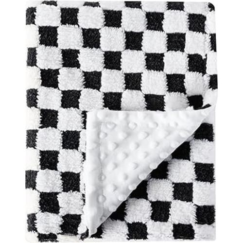 Soft Checkered Baby Blankets for Unisex Girls or Boys Breathable Gender Neutral Nursery Double Layer Blankets with Dotted Backing for Newborn Toddlers (30” X 40”)
