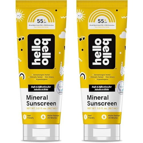 Mineral SPF 55 Sunscreen Lotion I Broad Spectrum UVA/UVB Protection, Water Resistant and Reef Friendly Sun Protection for Babies and Kids I 6 Fl Oz (2 Packs of 3oz)