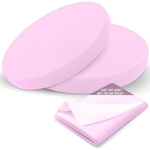 Fitted Round Crib Sheets - 2 Pack, Polycotton Durable Sheets for Baby, Breatheable and Soft Baby Bassinet Sheets - 42 Inches (Pink)