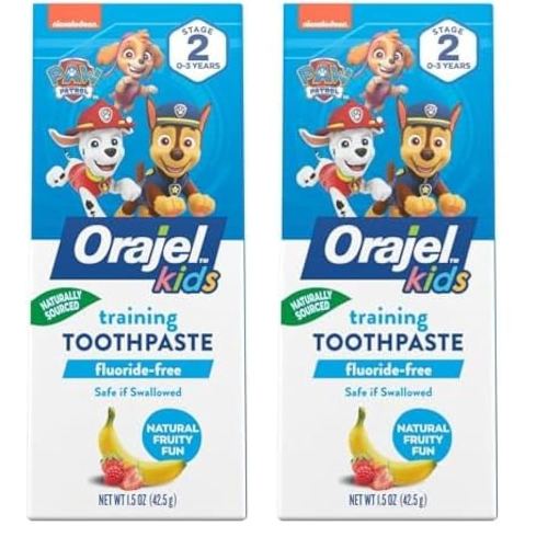 Orajel Kids Paw Patrol Fluoride-Free Training Toothpaste, Natural Fruity Fun Flavor, #1 Pediatrician Recommended, 1.5oz Tube (Pack of 2)