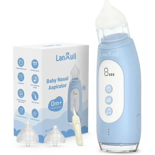 Hospital-Grade Nasal Aspirator for Baby, Automatic Toddler Nose Sucker, Infant Snot Cleaner with Adjustable Suction Level, Music and Light Soothing Function (Blue)