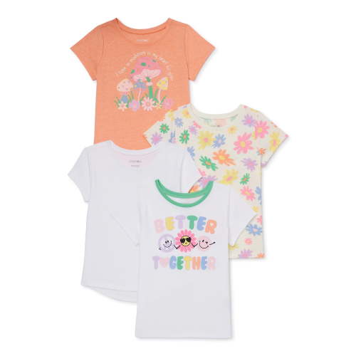 Garanimals Toddler Girl Short Sleeve T-Shirt Multipack, 4-Pack, Sizes 18M-5T