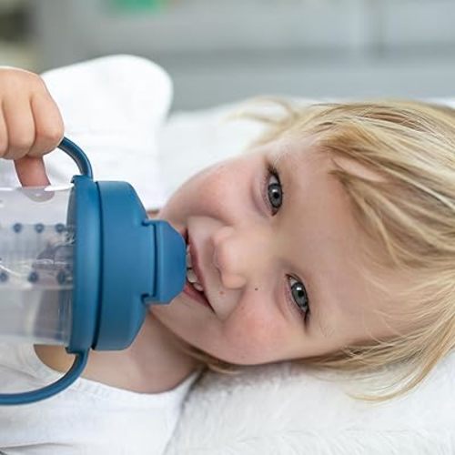 Dr. Brown's Milestones, Baby's First Straw Cup Sippy Cup with Straw, 6m+, 9oz/270ml, 2 Pack, Dark Blue & Vintage Yellow, BPA Free