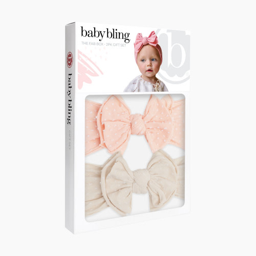 Baby Bling Shab-Bow-Lous Bow Set (2 Pack) - Tropical Peach Dot + Oatmeal Dot
