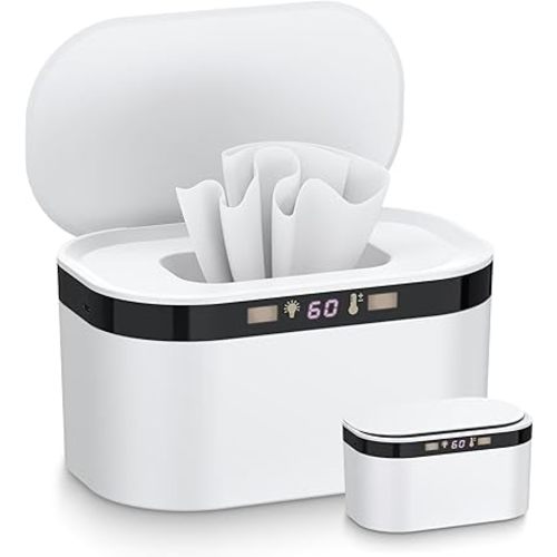 Baby Wipe Warmer,Portable Wipe Warmer with Power Adapter Night Light, Temperature Control, Baby Wet Wipes Dispenser Built-in Strap Fixing Large Capacity, Wipes Warmer for Babies