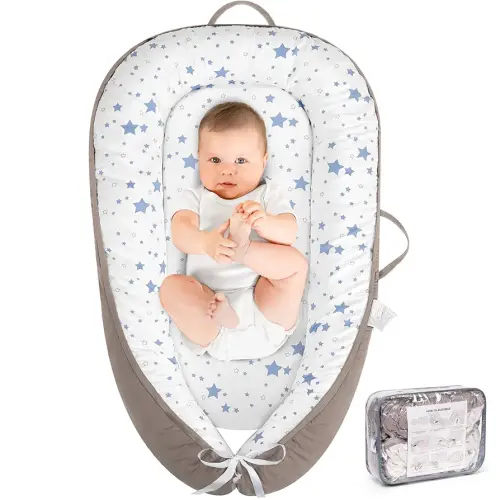HKAI Baby Lounger - Infant Lounger for Newborn to 24 Months, Soft & Breathable Cotton Baby Nest, Portable Newborn Essentials for Boys & Girls, Cozy Baby Floor Seat for Home & Travel
