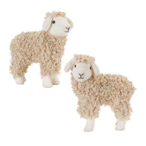 HomeRoots Set of Two Beige And White Plush Sheep Tabletop Sculptures