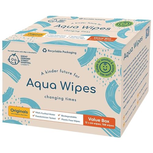 Originals Baby Wipes - Vegan, Sensitive, Biodegradable Wipes with 99.6% Water. Suitable for Newborns (Printed Carton of 12 Packs of 64 Wipes, 768 Wipes) - 768 Count (Carton of 12 packs)