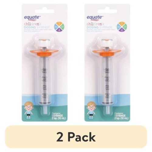 (2 pack) Equate Children's Medical Dosing Oral Syringe, Plastic, 2 Tsp/10 mL Capacity