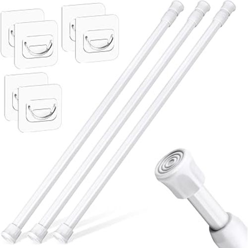 vivinin 3 Pack Tension Rods 18-28 Inch with 6 Pack Pole Sockets, Tension Curtain Rod Adjustable No Drilling, Small Curtain Rod Adjustable, Curtain Tension Rod for Windows, Cupboard, and Wardrobe