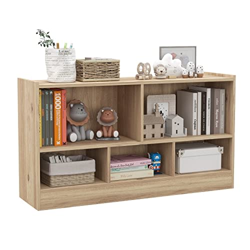 IFANNY Toy Storage Organizer, 2-Tier Kids Bookshelf, 5 Cube Kids' Bookcases, Cabinets & Shelves, Wooden Toy Organizers, Small Book Shelf for Bedroom, Playroom, Classroom, Nursery (Natural)