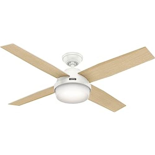 Hunter Fan Company Dempsey 52-inch Indoor Fresh White Modern Ceiling Fan With Bright LED Light Kit, Remote Control, and Reversible WhisperWind Motor Included