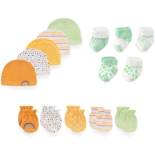 15 Pack Unisex New Born Boy Girls Hats Mittens Socks Sets Cotton Soft Infant Accessory 0-6 Months Baby Essentials