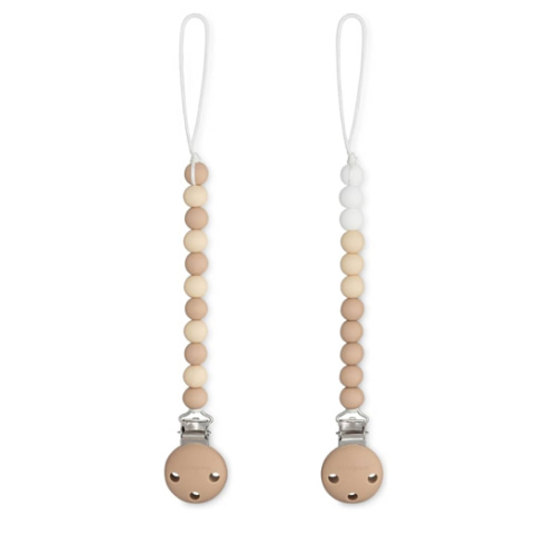 Comfy Cubs Pacifier Clips 2 Pack - 100% Food Grade Silicone Baby Pacifier Clips, BPA & PVC Free - CPSIA Certified, Lightweight and Flexible Baby Gifts - Beige, Light Beige & White