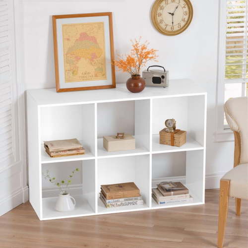 Beddle 6-Cube Storage Organizer, Open Bookshelf with Removable Back Panels, White Wood Bookcase for Living Room, Bedroom and Home Office