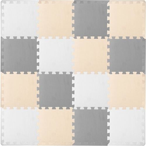 ProSource Foam Puzzle Floor Play Mat for Kids and Babies with Solid Colors, 36 or 16 Interlocking Tiles with Borders