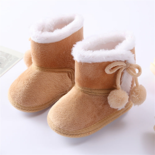 Maxcozy Infant Boots Winter Baby Girl Shoes Soft Sole Anti-Slip Toddler Snow Warm Prewalker Newborn Slippers Brown 12-18 Months