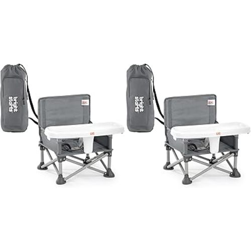 Bright Starts Pop 'N Sit Portable Booster, Indoor/Outdoor Use, Floor Seat with Feeding Tray, Grey, 6 Mos - 3 Yrs (Pack of 2)