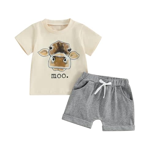 Ursobutegl Toddler Baby Boy Summer Clothes Country Farm Short Sleeve Western T-Shirt Tops Jogger Shorts Set